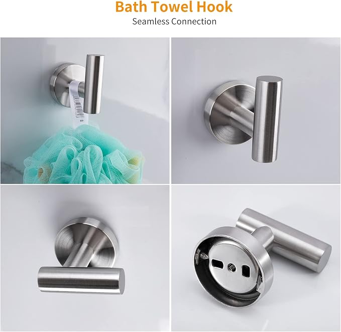 Cilee 10 Piece Brushed Nickel Bathroom Accessories Set 24inch Towel Bar Set | Brushed Nickel Towel Bar Ring + Toilet Paper Holder + Robe Towel Hook, Stainless Steel Bathroon Hardware Set