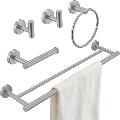 Brushed Nickel Bathroom Hardware Accessories Set 5 pcs Towel Holder Bar Set | 24 inches Stainless Steel Towel Bar, Towel Racks for Bathroom Robe Towel Hooks Toilet Paper Holder Wall Mounted by BATHLAVISH