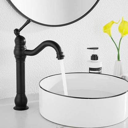 Black Bathroom Faucet GGStudy 360° Swivel Single-Handle One Hole Bathroom Vessel Sink Faucet Matching Pop Up Drain