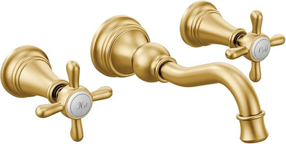 Moen Brushed Gold Weymouth 2-Handle Wall Mount High-Arc Bathroom Faucet (Valve Sold Separately), TS42112BG