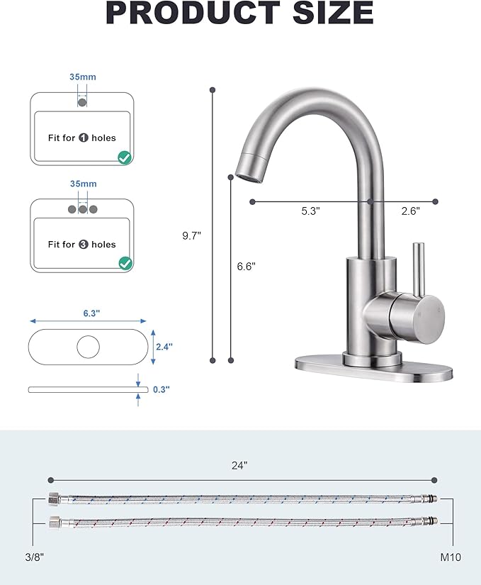 Modern Bar Sink Faucet, Single-Handle Bathroom Kitchen Sink Faucet, 1 Hole Wet Bar Sink Faucets with 360°Swivel Spout for bar RV Laundry Farmhouse, Brushed Nickel