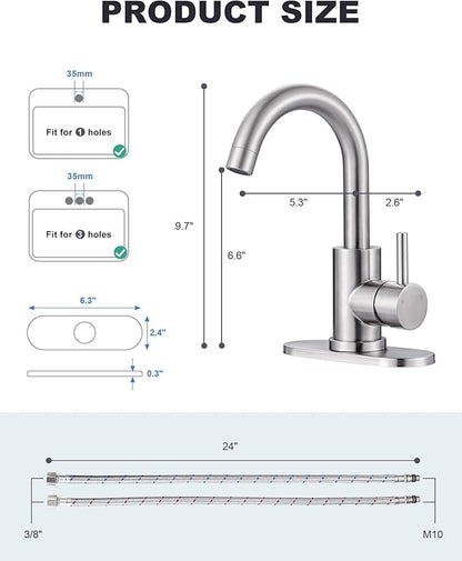 Modern Bar Sink Faucet, Single-Handle Bathroom Kitchen Sink Faucet, 1 Hole Wet Bar Sink Faucets with 360°Swivel Spout for bar RV Laundry Farmhouse, Brushed Nickel