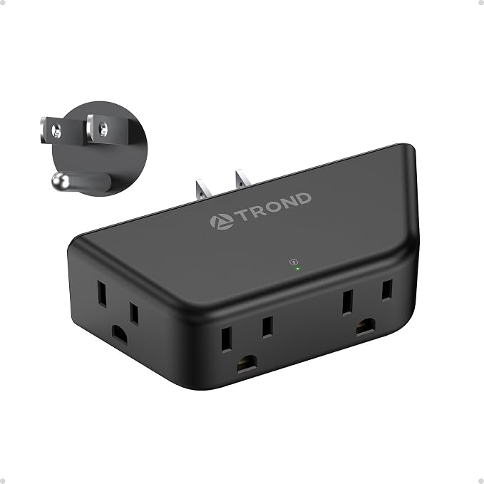 TROND Black Outlet Extender Surge Protector, 4 Plug Outlet Adapter | 3 Sided-Design Wall Plug Splitter, Space-Saving, 900J, Multiple Wall Expander for Bathroom Kitchen Travel Dorm Room