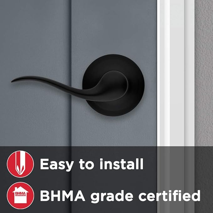 Kwikset Tustin Dummy Door Handle, Single Sided Lever for Closets, French Double Doors, and Pantry, Matte Black Non-Turning Left Handed Interior Push/Pull Lever, with Microban Protection