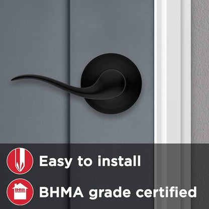 Kwikset Tustin Dummy Door Handle, Single Sided Lever for Closets, French Double Doors, and Pantry, Matte Black Non-Turning Left Handed Interior Push/Pull Lever, with Microban Protection