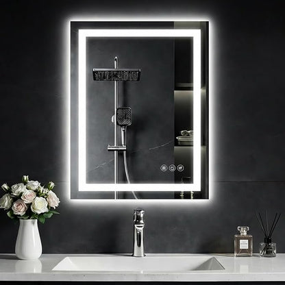 24"x 32" LED Bathroom Mirror with Light, Front and Backlit Controlled, Anti-Fog, 3 Colors Led Mirror, Dimmable, LED Wall Vanity Mirror with Lights, Memory Function, Tempered Glass,ETL Listed