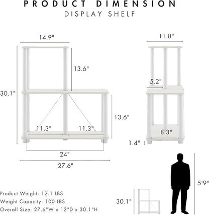 Homes: Inside + Out Apexa Modern 3-Cube Ladder Shelving Units, Collectibles Display Shelves, Easy Assembly Standing Shelf, Home Storage Organizer for Living Room, Bedroom, Office, White