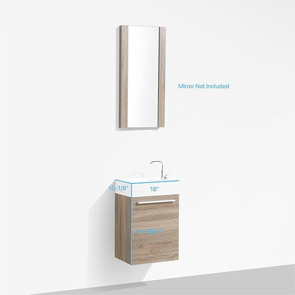 Blossom 18-Inch Floating Bathroom Vanity with Acrylic Sink, All-Wood Construction, Space-Saving Wall Mounted Vanity Cabinet for Compact Bathrooms, Modern Design Bathroom Sink Cabinet, Cart Oak