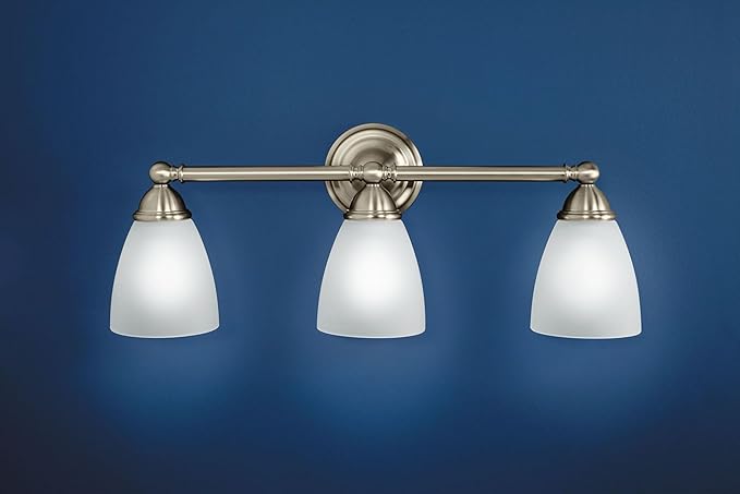 Moen YB2263BN Brantford 3-Light Dual-Mount Bath Bathroom Vanity Fixture with Frosted Glass, Brushed Nickel