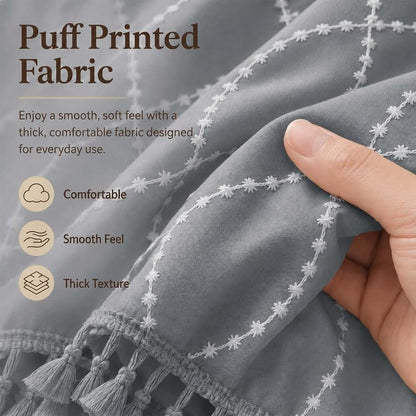 OVZME Dark Grey Stall Shower Curtain for Bathroom, Puff Printed Textured Shower Curtain with Tassels, Geometry Heavy Duty Vintage Country Narrow Bathroom Curtain, Water Resistant Fabric, 36Wx72L