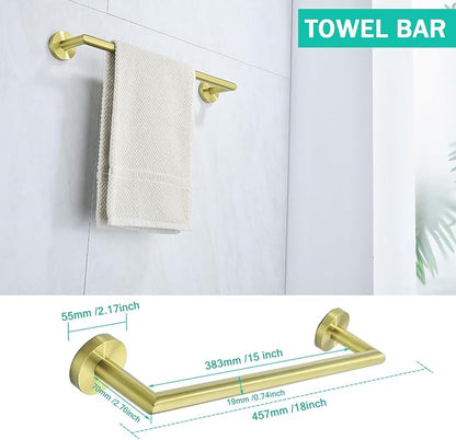 Towel Bar Set 4-Pieces Brushed Gold Bathroom Hardware Set, 18 Inch Stainless Steel Towel Rack Kit,Towel Rod Coat Hook and Toilet Paper Holder Wall Mounted Bathroom Accessories Set