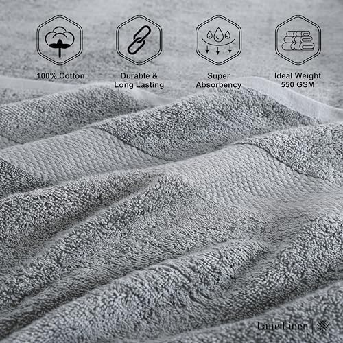 LANE LINEN Bath Towel Set 100% Cotton 4 Piece Soft Absorbent - Grey