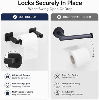 Matte Black Toilet Paper Holder Wall Mount, Bathroom Toilet Paper Holder for SUS 304 Stainless Steel, Double Post Pivoting Square Toilet Paper Roll Holder for Bathroom RV Paper Towels for TP