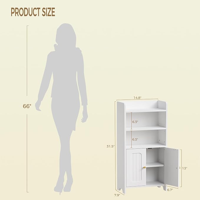 BEWISHOME Bathroom Storage Cabinet,Small Floor Cabinet,Toilet Paper Cabinet | with 2 Doors and Shelves, Bathroom Organizers and Storage for Small Spaces, White 7.9" D x 14.6" W x 31" H YYG08W
