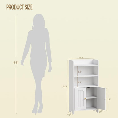 BEWISHOME Bathroom Storage Cabinet,Small Floor Cabinet,Toilet Paper Cabinet | with 2 Doors and Shelves, Bathroom Organizers and Storage for Small Spaces, White 7.9" D x 14.6" W x 31" H YYG08W