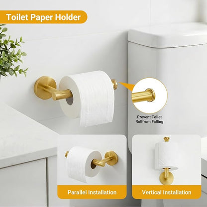 5 Piece Brushed Gold Bathroom Hardware Set, 24 Inch Bathroom Hardware Set Towel Racks for Bathroom, SUS304 Stainless Steel Wall Mounted Bath Towel Bar Set