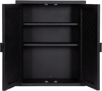 Kate and Laurel Mezzeta Decorative Modern Two-Door Floating Bathroom Cabinet; 22 x 7 x 28; Black; Decorative Over Toilet Storage Cabinet Made from Solid Mango Wood with Slatted Chevron Design
