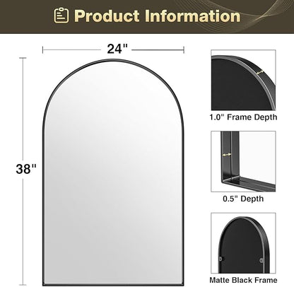 Brightify Arched Mirror, Arched Wall Mirror, 24 x 38 Inch Black Arch Mirror, Metal Frame Black Bathroom Mirror, Arched Top Bathroom Vanity Mirror for Living Room Bedroom Mantel Entryway Hallways