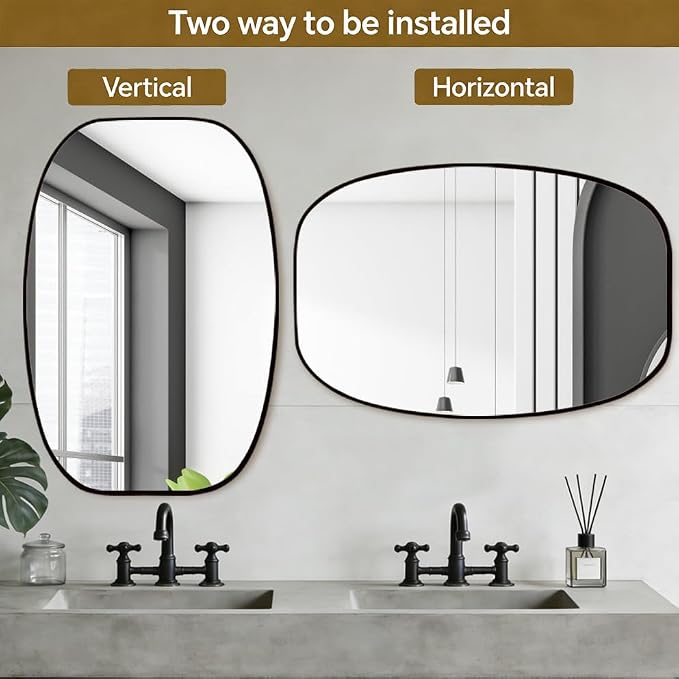 Black Oval Bathroom Mirror 30x40 Inch | Oblong Vanity Mirror, Crystal-Clear HD Glass, Rust-Proof Aluminum Frame, Elegant Inner-Curved Edge, Modern Contemporary Style