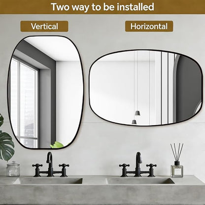 Black Oval Bathroom Mirror 30x40 Inch | Oblong Vanity Mirror, Crystal-Clear HD Glass, Rust-Proof Aluminum Frame, Elegant Inner-Curved Edge, Modern Contemporary Style