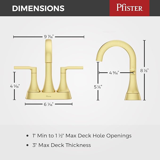 Pfister Vaneri Bathroom Sink Faucet, 4-Inch Centerset, 2-Handle, 3-Hole, NSF Certified, Brushed Gold Finish, LF048VRIBG