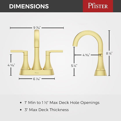 Pfister Vaneri Bathroom Sink Faucet, 4-Inch Centerset, 2-Handle, 3-Hole, NSF Certified, Brushed Gold Finish, LF048VRIBG