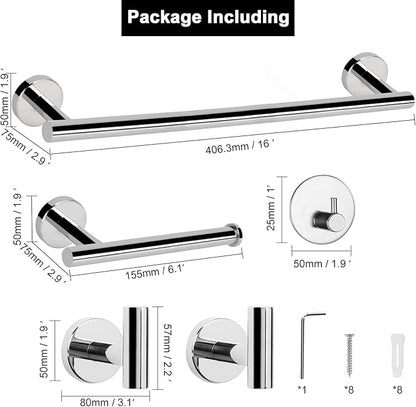 NearMoon Bathroom Hardware Set SUS 304 Thicken Stainless Steel-Towel Bar Set Include 16" Towel Rod, Toilet Paper Holder, Multifunctional Hooks Bathroom Accessories (Chrome Finish, 5 Pcs)