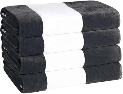 Superior Cotton Striped Beach Towels, Colorful Towels for Adult, Kid, Pool, Swimming, Sand, Travel, Large Oversized, Absorbent, Fast Drying, Bath Basics, Cabana Collection, Set of 4, Charcoal