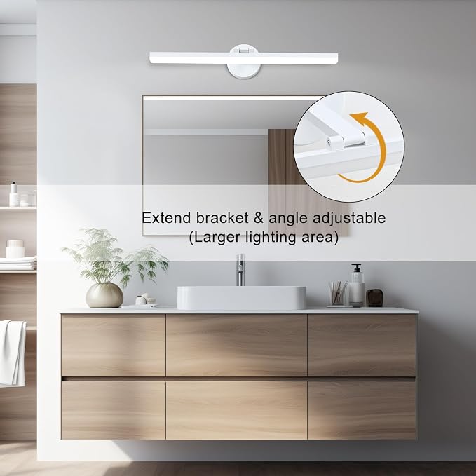 Matte White Bathroom Vanity Light Fixtures Over Mirror 24inch Rotatable Modern LED Vanity Lights Modern Wall Sconce (White Light 6000K)