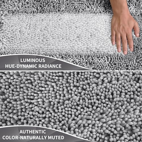 Yimobra Long Bathroom Rugs Runner 55x24 Inch, Extra Thick Soft Absorbent Chenille Bath Mat, Non Slip Machine Washable, Quick Dry Bath Rugs for Bathroom Floor, Tub and Shower, Light Grey