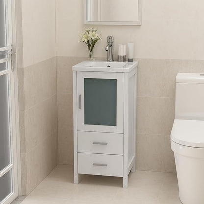 wonline 16" Bathroom Vanity Set, Single Small Bathroom Cabinet with Ceramic Sink, Modern White Cabinet Vanity with Faucet & Pop Up Drain