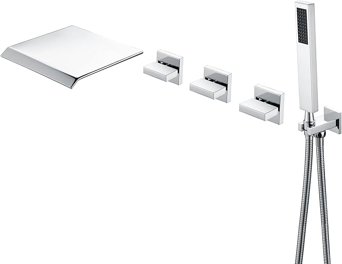 sumerain Waterfall Tub Faucet Wall Mount Bathtub Faucet with Hand Shower Chrome Finish, High Flow Rate
