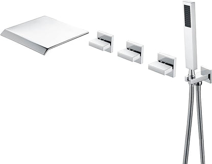 sumerain Waterfall Tub Faucet Wall Mount Bathtub Faucet with Hand Shower Chrome Finish, High Flow Rate