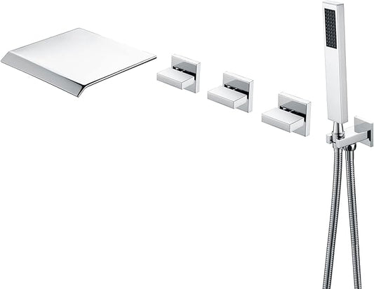 sumerain Waterfall Tub Faucet Wall Mount Bathtub Faucet with Hand Shower Chrome Finish, High Flow Rate