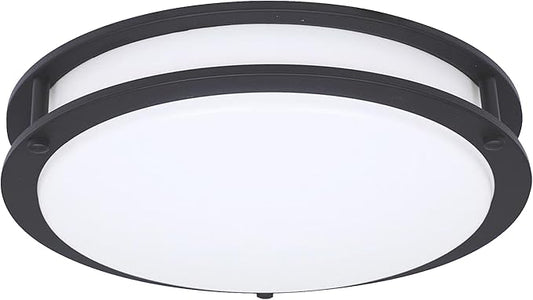 Designers Fountain Flush Mount Ceiling Light, 16 Inch Round LED DC Lighting Fixture Kitchen, Bedroom, Bathroom, and Hallway, Dimmable, 1800 Lumens, 3000K/4000K/5000K, Matte Black, EV1416C3C-43