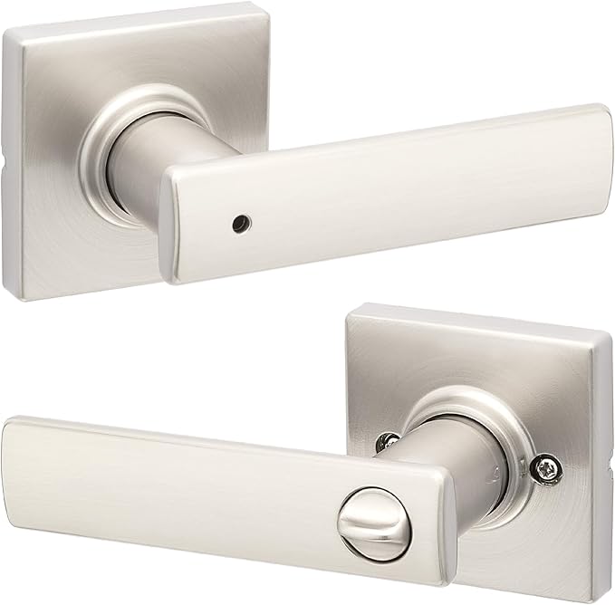 Kwikset Breton Interior Privacy Door Handle with Lock, Door Lever For Bathroom and Bedroom, Satin Nickel Reversible Keyless Turn Lock, with Microban Protection