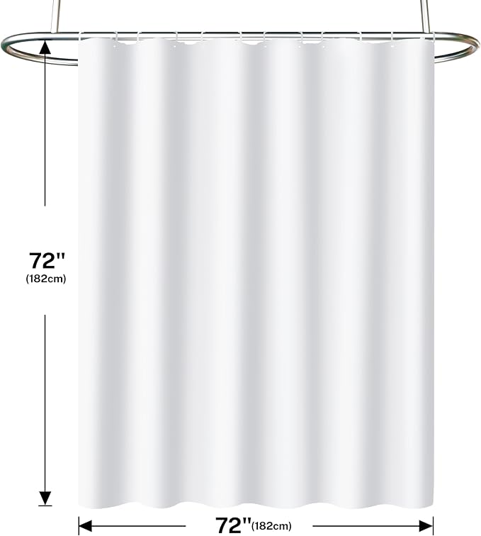 3 in 1 Shower Curtain Set, White Shower Curtain and Liner Set with 12 Double Sided Shower Curtain Hooks, Cloth Shower Curtains for Bathroom,Waterproof, 72" W*72" H