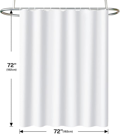 3 in 1 Shower Curtain Set, White Shower Curtain and Liner Set with 12 Double Sided Shower Curtain Hooks, Cloth Shower Curtains for Bathroom,Waterproof, 72" W*72" H