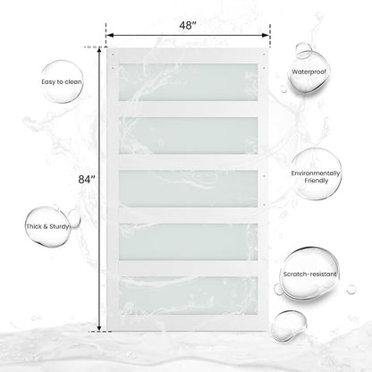 SMARTSTANDARD 48 x 84 in Glass Barn Door with 8FT Sliding Hardware Kit | Pre-Drilled Ready to Assemble, Waterproof PVC Coating, White, 5-Panel Glass