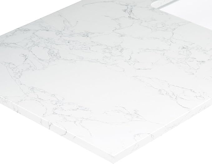 Ceres 84" Engineered Stone Vanity Top in Grain White with Double White Sinks
