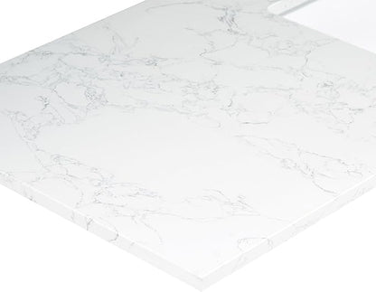 Ceres 84" Engineered Stone Vanity Top in Grain White with Double White Sinks