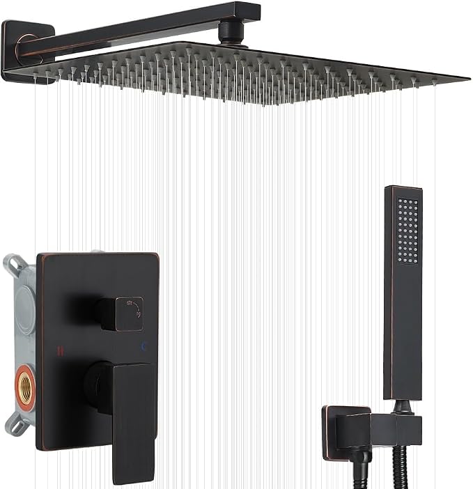 Shower Faucet Set 16 Inch Wall Mount Rain Shower System, All Metal Shower Fixtures - Oil Rubbed Bronze