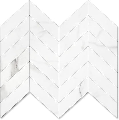 STICKGOO Herringbone Tile Peel and Stick Backsplash for Kitchen&Bathroom | 1-Sheet Self Adhesive Wall Tiles, White Marble PVC Stick on Backsplash Tile for Kitchen,Bathroom,Laundry Room