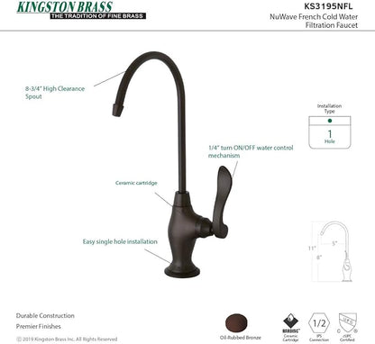 Kingston Brass Gourmetier KS3195NFL Nuwave French Single Handle Water Filtration Faucet, Oil Rubbed Bronze, 10.81 x 4.63 x 1.75