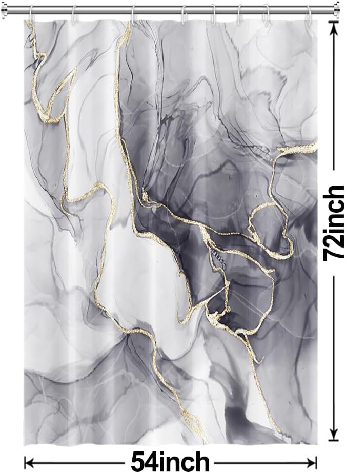 Grey Shower Curtain, Ombre Light Grey Marble Shower Curtain Set Modern Aesthetic Gray Ink Texture Waterproof Bathroom Curtain with Hooks, 54x72 Inch