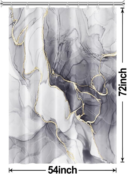Grey Shower Curtain, Ombre Light Grey Marble Shower Curtain Set Modern Aesthetic Gray Ink Texture Waterproof Bathroom Curtain with Hooks, 54x72 Inch