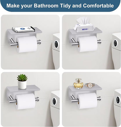Brushed Nickel Bathroom Hardware Set, 5 Pieces Towel Bar Bathroom Accessories, Upgraded Toilet Paper Holder with Shelf Set, 23.6 Inch Towel Rack Towel Holder for Bathroom Wall