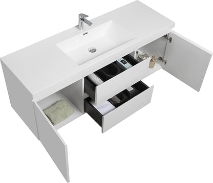 60 Inch Floating Bathroom Vanity with Single Sink, Modern Wall-Mounted Bathroom Vanity Storage Cabinet Organizer with 2 Soft Closing Doors & Drawers (White)
