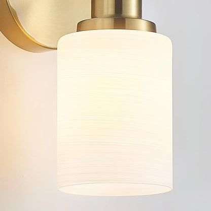 6-Light Vanity Lights, Brushed Gold Bathroom Light Fixture with Striped Textured Milky White Glass Shade, E26 Wall Sconce, Modern Vanity Lighting Fixture for Bathroom Wall Light Over Mirror