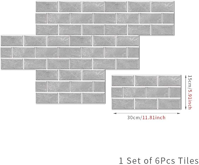 12-Sheet Grey Peel and Stick Wallpaper, Subway Tile 6''x12'' Self Adhesive Wall Tiles Waterproof PVC Stick on Backsplash Vinyl Decorative Tiles Stickers for Kitchen Bathroom